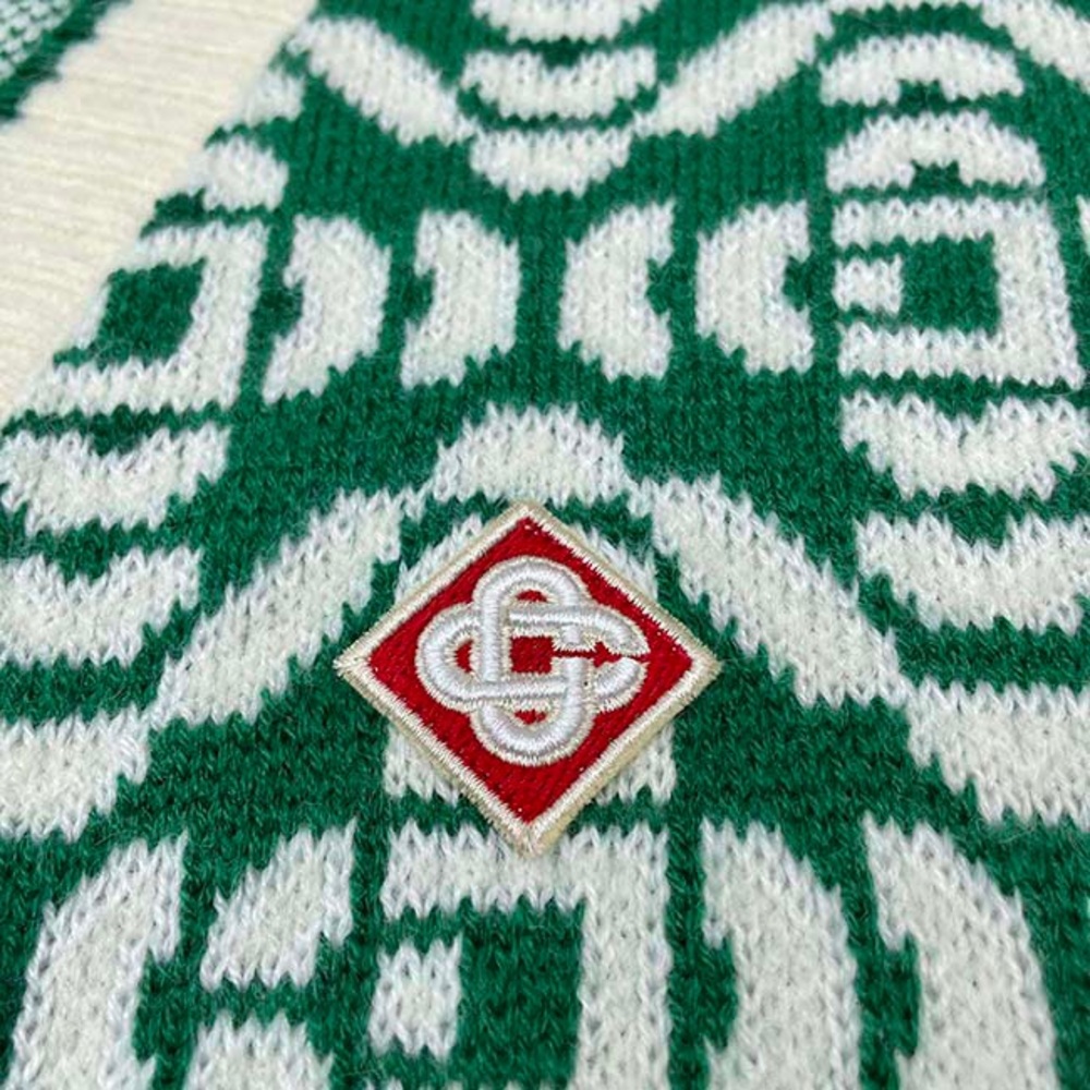 Casablanca Green & Cream Geometric V-Neck Cardigan Sweater - Picture 4 of 9